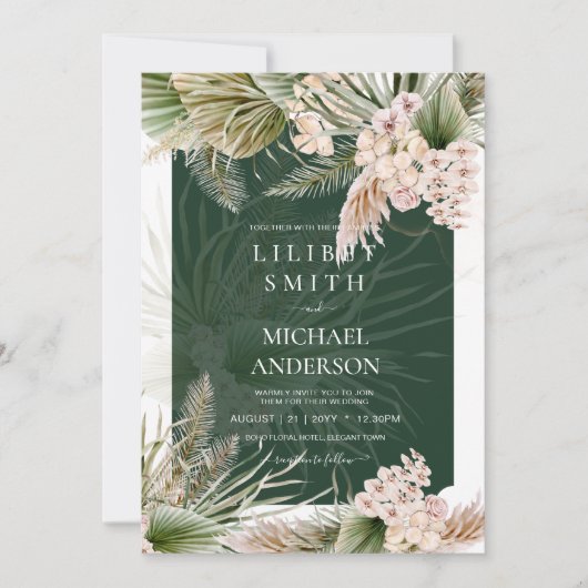 BOHO Emerald Green Pampas Grass Peach Wedding (Voorkant)