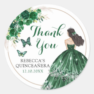 Boho Emerald Green Quinceañera Dank je Ronde Sticker