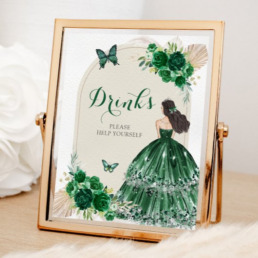 Boho Emerald Green Quinceañera Drinken Poster