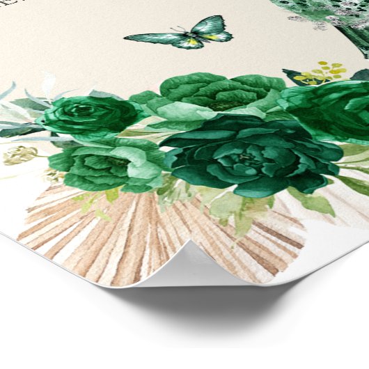 Boho Emerald Green Quinceañera Drinken Poster (Hoek)