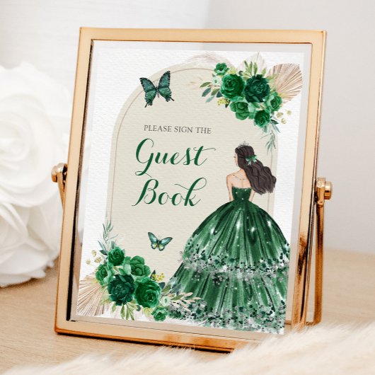 Boho Emerald Green Quinceañera Gastenboek Poster