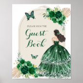 Boho Emerald Green Quinceañera Gastenboek Poster (Voorkant)