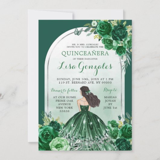 Boho Emerald Green Quinceanera Kaart (Voorkant)