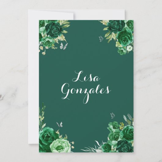 Boho Emerald Green Quinceanera Kaart (Achterkant)