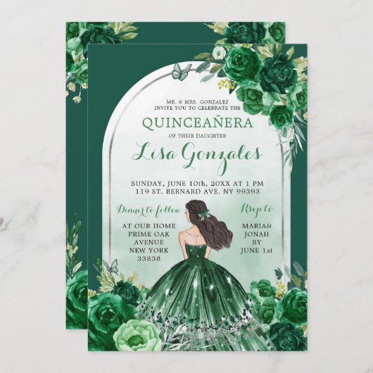 Boho Emerald Green Quinceanera Kaart (Voorkant / Achterkant)