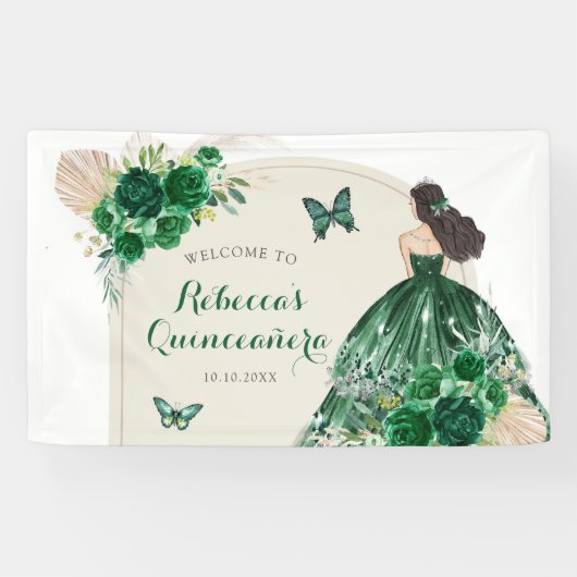 Boho Emerald Green Quinceañera Large Spandoek (Horizontaal)