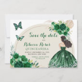 Boho Emerald Green Quinceañera Save The Date Kaart (Voorkant)