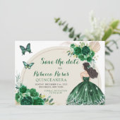 Boho Emerald Green Quinceañera Save The Date Kaart (Staand voorkant)