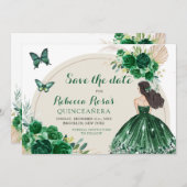 Boho Emerald Green Quinceañera Save The Date Kaart (Voorkant / Achterkant)