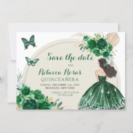 Boho Emerald Green Quinceañera Save The Date Kaart