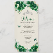 Boho Emerald Groen Bloemen Quinceañera Menu (Voorkant / Achterkant)