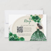 Boho Emerald Groen Prinses Quinceañera QR RSVP Kaartje (Voorkant)