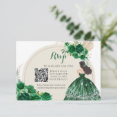Boho Emerald Groen Prinses Quinceañera QR RSVP Kaartje (Staand voorkant)