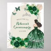 Boho Emerald Groen Quinceañera Welkomstbord Poster (Voorkant)