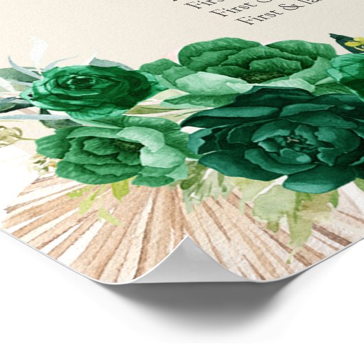 Boho Emerald Groen Quinceañera Zitkaarten Teken Poster (Hoek)
