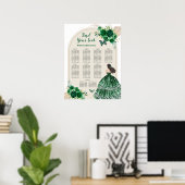 Boho Emerald Groen Quinceañera Zitkaarten Teken Poster (Thuiskantoor)