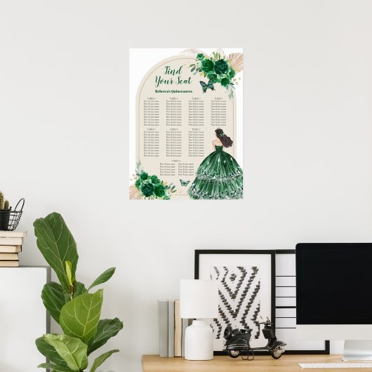 Boho Emerald Groen Quinceañera Zitkaarten Teken Poster (Thuiskantoor)
