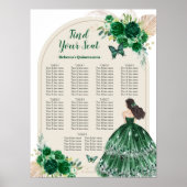 Boho Emerald Groen Quinceañera Zitkaarten Teken Poster (Voorkant)