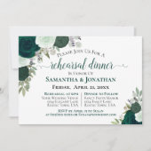 Boho Emerald Groene Rozen Huwelijksrepetitie Diner Kaart (Voorkant)