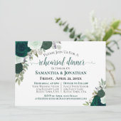 Boho Emerald Groene Rozen Huwelijksrepetitie Diner Kaart (Staand voorkant)