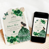 Boho Emerald Groene Rozen Princesa Quinceañera Kaart