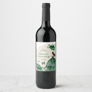 Boho Emerald Groene Rozen Princesa Quinceañera Wijn Etiket