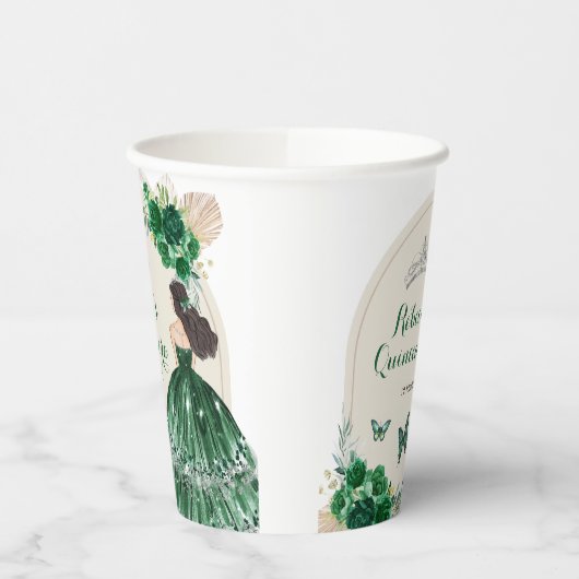 Boho Emerald Groene Rozen Prinses Quinceañera Papieren Bekers (Links)