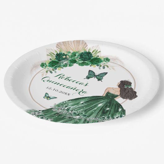 Boho Emerald Groene Rozen Prinses Quinceañera Papieren Bordje (Gekanteld)