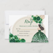 Boho Emerald Groene Rozen Prinses Quinceañera RSVP Kaartje (Voorkant)