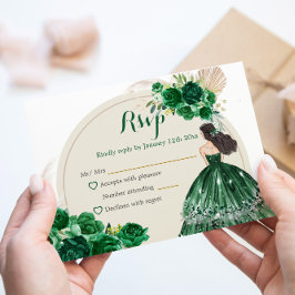 Boho Emerald Groene Rozen Prinses Quinceañera RSVP Kaartje