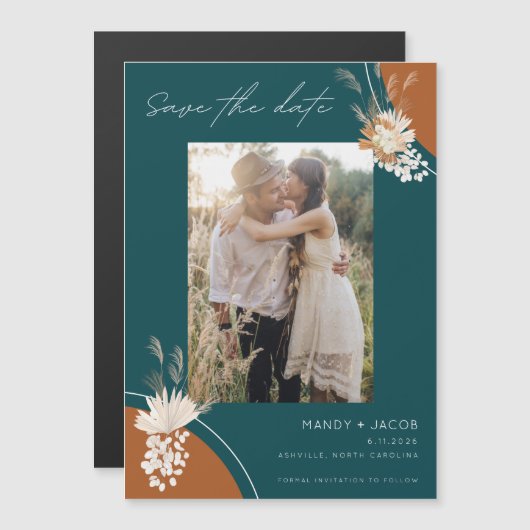 Boho Emerald Photo Wedding Save the Date (Voorkant / Achterkant)