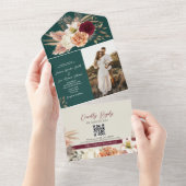 Boho Emerald QR Code Wedding All In One Uitnodiging (Afscheurbaar)