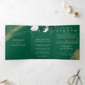Boho Emerald Rose Complete Wedding Tri-Fold Invita Drieluik Uitnodiging (Binnen)