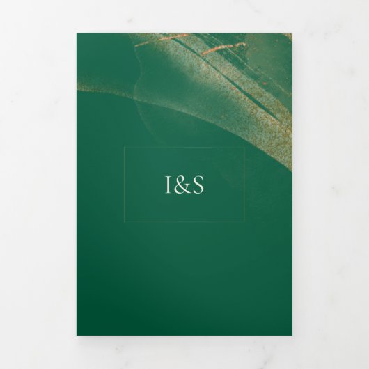 Boho Emerald Rose Complete Wedding Tri-Fold Invita Drieluik Uitnodiging (Cover)