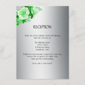Boho Emerald Rozen Silver Wedding Reception Informatiekaartje (Voorkant)