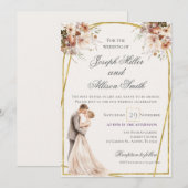 Boho en gouden bruiloft kaart (Voorkant / Achterkant)