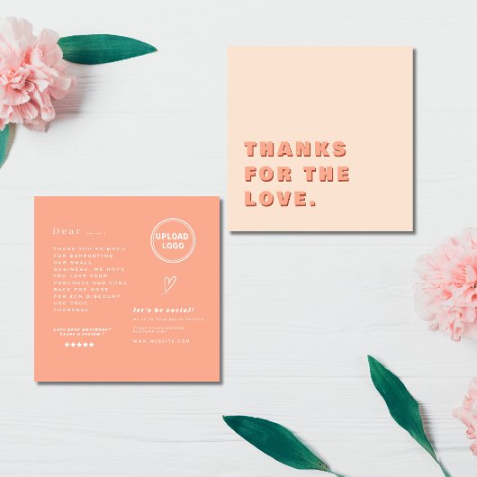 Boho en moderne perzik Bestel met aangepaste logo Vierkante Visitekaartje