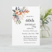 Boho en Paarse Bloemen 60ste Verjaardagsfeest Kaart (Staand voorkant)