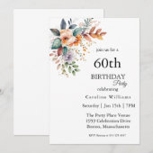 Boho en Paarse Bloemen 60ste Verjaardagsfeest Kaart (Voorkant / Achterkant)