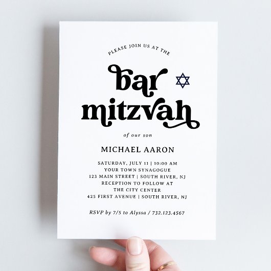 Boho en Retro Black en White | Bar Mitzvah Kaart