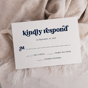 Boho en Retro Dark Navy Blue en White RSVP Kaartje