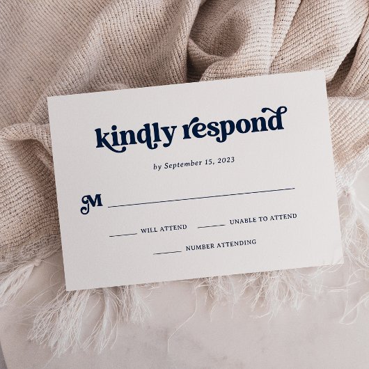 Boho en Retro Dark Navy Blue en White RSVP Kaartje