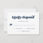 Boho en Retro Dark Navy Blue en White RSVP Kaartje (Voorkant)