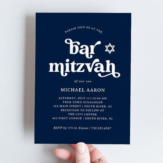Boho en Retro Donker Navyblauw | Bar Mitzvah Kaart