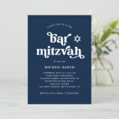 Boho en Retro Donkerblauw | Bar Mitzvah Kaart (Staand voorkant)