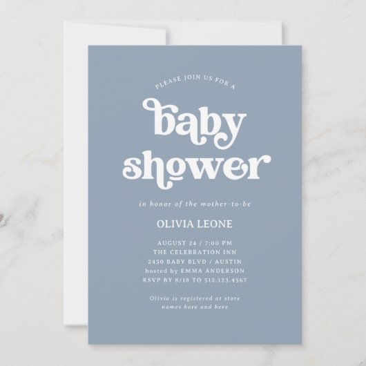 Boho en Retro Dusty Blue | BABY SHOWER Kaart (Voorkant)