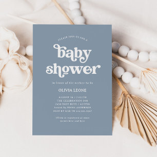 Boho en Retro Dusty Blue   BABY SHOWER Kaart
