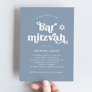Boho en Retro Dusty Blue Bar Mitzvah Kaart