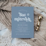 Boho en Retro Dusty Blue | Bat Mitzvah Kaart<br><div class="desc">Deze eenvoudige en boho Bat Mitzvah-uitnodiging is voorzien van witte,  retrotypografie op een ,  stoffige blauwe achtergrond met een overeenkomende Star van David.</div>