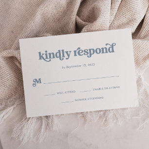 Boho en Retro Dusty Blue en White RSVP Kaartje